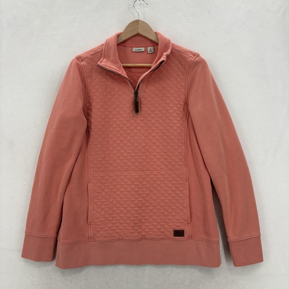 L.L. Bean Sweaters - L.L.Bean Quilted Quarter-Zip Pullover Womens Medium Tall Pink Mock Neck Pullover
